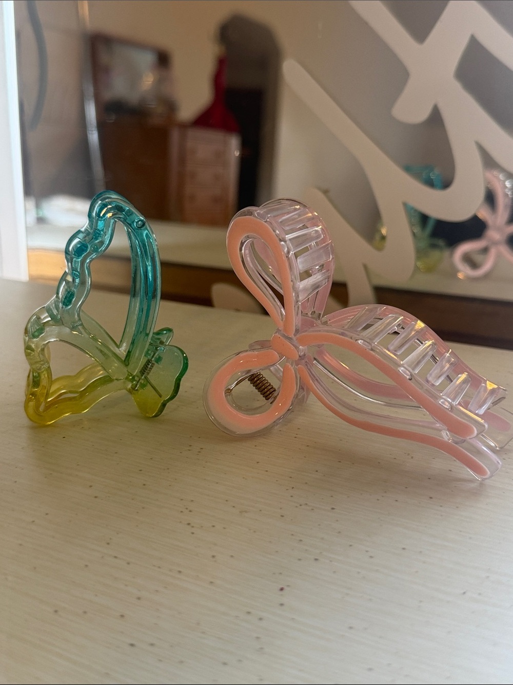 Pink and Teal Butterfly Hair Clips - No Brand